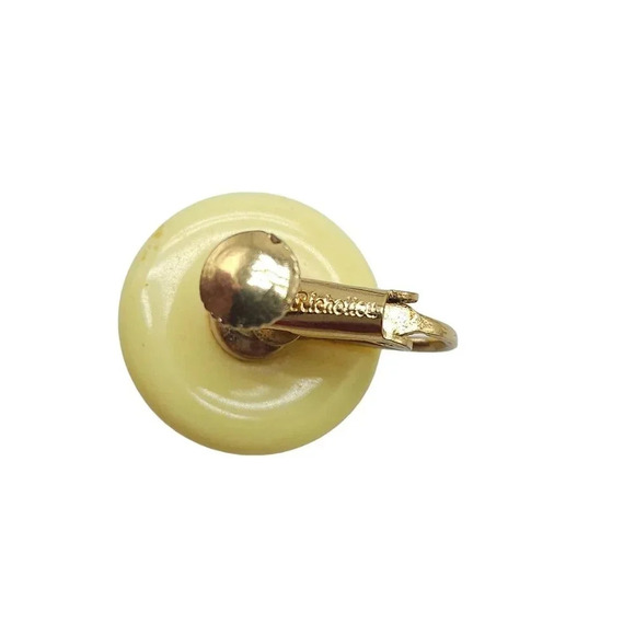 Richelieu Yellow Button Dome Screw Back Earrings Gold Tone Vintage - Picture 6 of 6